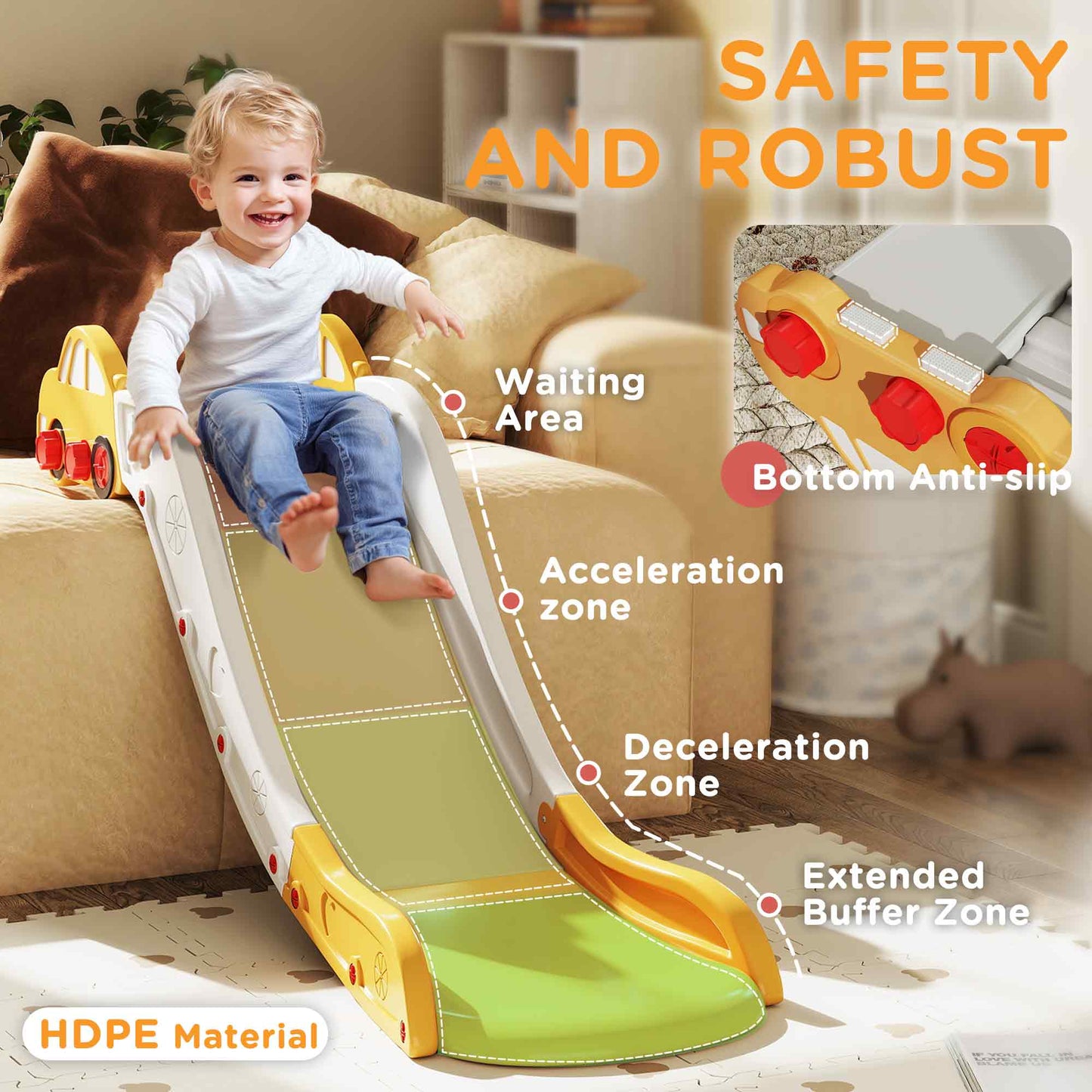 AIYAPLAY Kids Slide for Bed, Sofa, with Extended Length, Easy to assemble and Store, Yellow / Pink / Grey