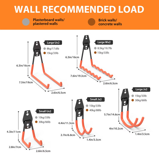 10 Pack Heavy Duty Garage Storage Hooks Steel Tool Hangers for Wall Mount Utility Hanger with Anti-Slip Coating for Tools