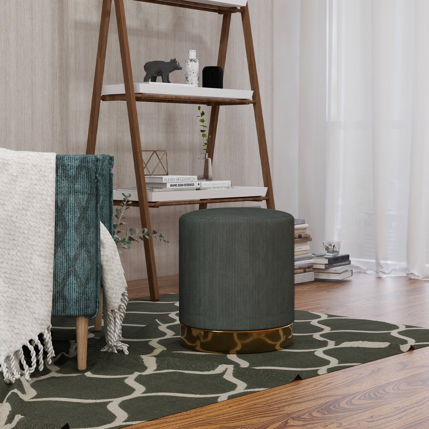 Soft Padded Lightweight Corduroy Vanity Footstool Footrest