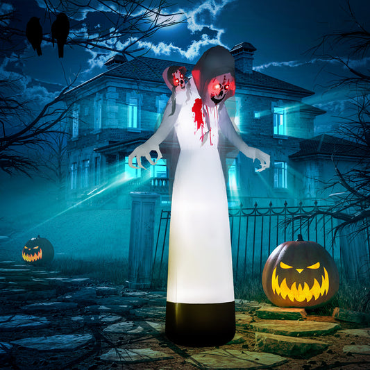 8.9FT Tall Halloween Inflatable Witch Ghost with Three Heads, Blow Up Outdoor Halloween Decoration with Build-in LED Lights for Garden, Lawn, Party