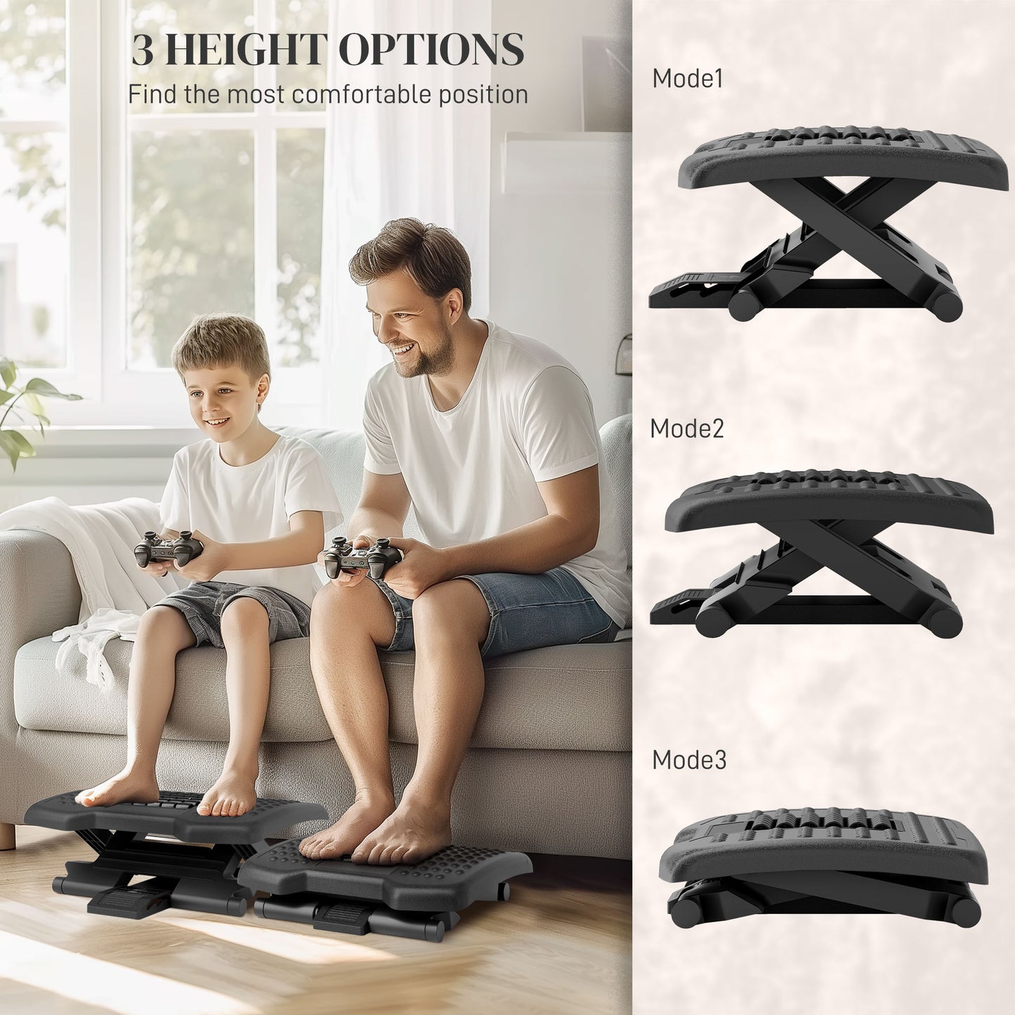 Three-Level, Multi-Angle Massage Footrest - Black