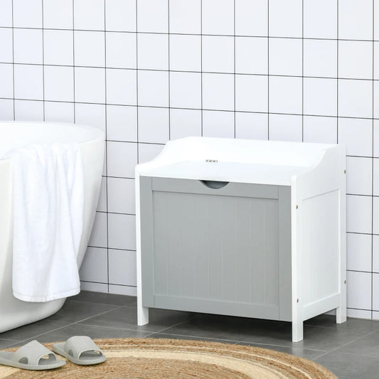 Kleankin Bathroom Laundry Cabinet Bin Free Standing Towel Storage Chest with Raised back and Shaker Style Door