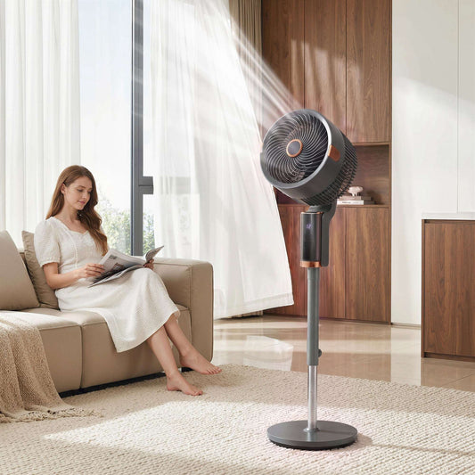 Pedestal Standing Fan | 20dB Sleep Mode | 8 Speeds | 9.5m³/min Airflow | 3D Oscillation | Aromatherapy Pad | Blue Mood Light | Detachable Grill | 5m Remote | 12H Timer | 50W | 110cm | Grey