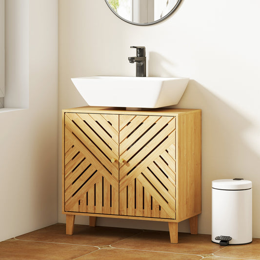 Bamboo Bathroom Under Sink Cabinet with Adjustable Shelf for Basin without Pedestal - Natural