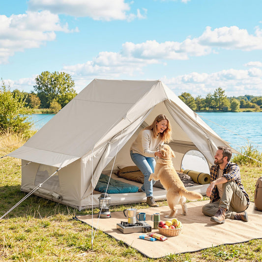 Inflatable Camping Tent | 2-4 Person | 5-Min Setup | Waterproof Oxford | Level 4 Wind | 300x210x190cm | Beige