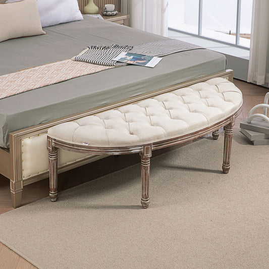 Half Circle Padded Bed End Bench Bedroom Furniture - Cream White