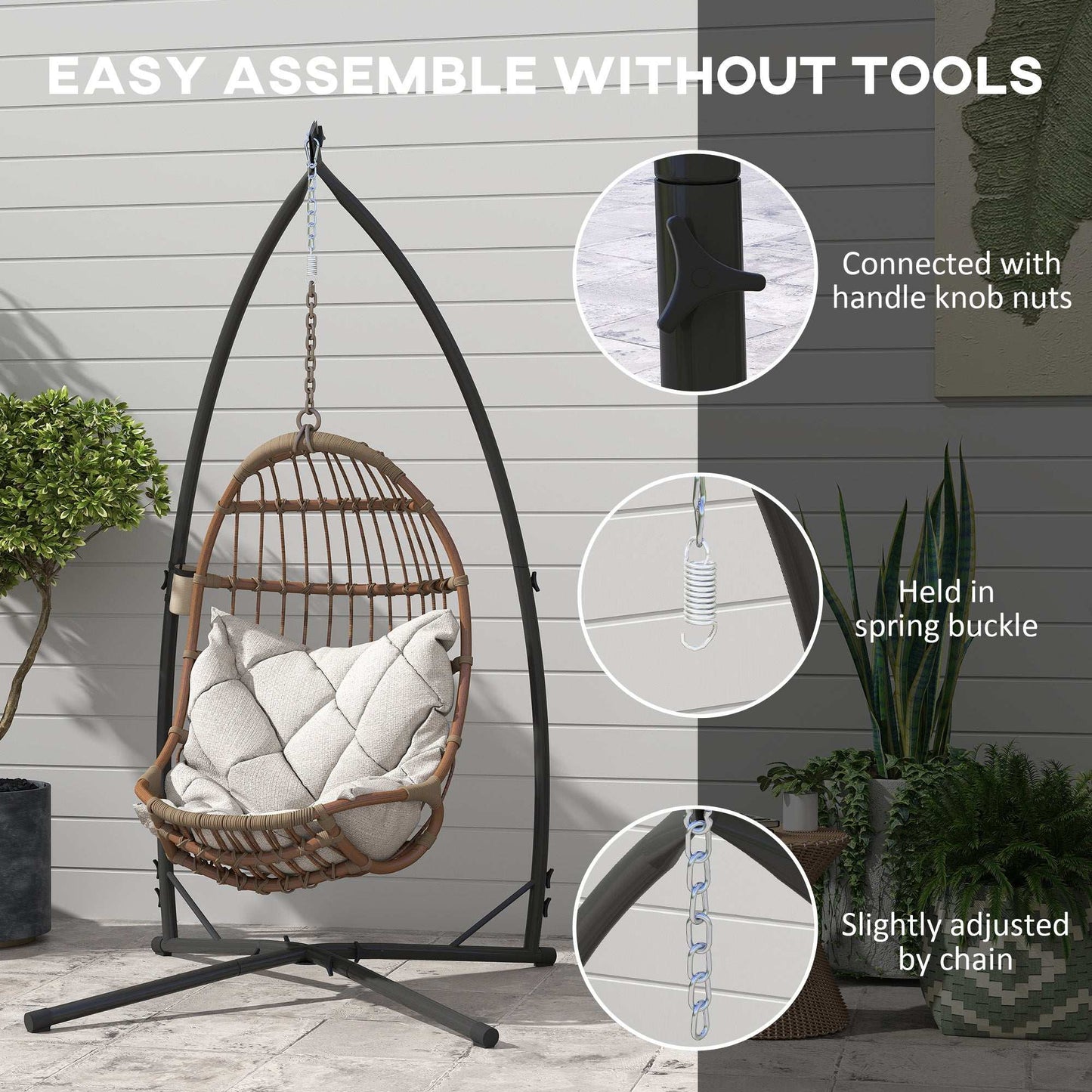 Hammock Chair Stand Only, Hanging Chair Stand with X-Shape Base, Heavy Duty Steel Single Hammock Egg Swing Frame for Indoor Outdoor