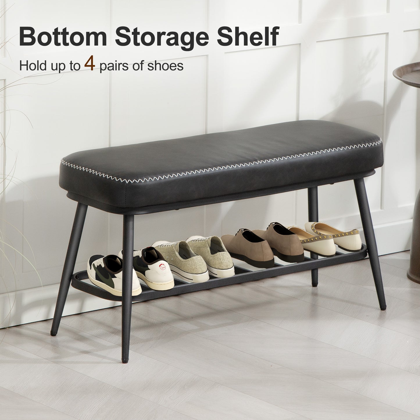 PU Leather Shoe Storage Bench - Charcoal Grey