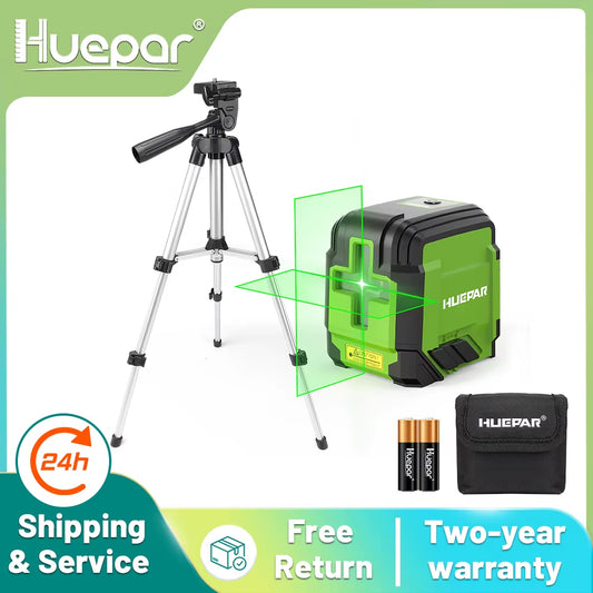 Huepar Cross Line Laser Level with 0.65M Tripod 2 Lines Germany Osram Self-Leveling Horizontal & Vertical Laser Leveling Tool