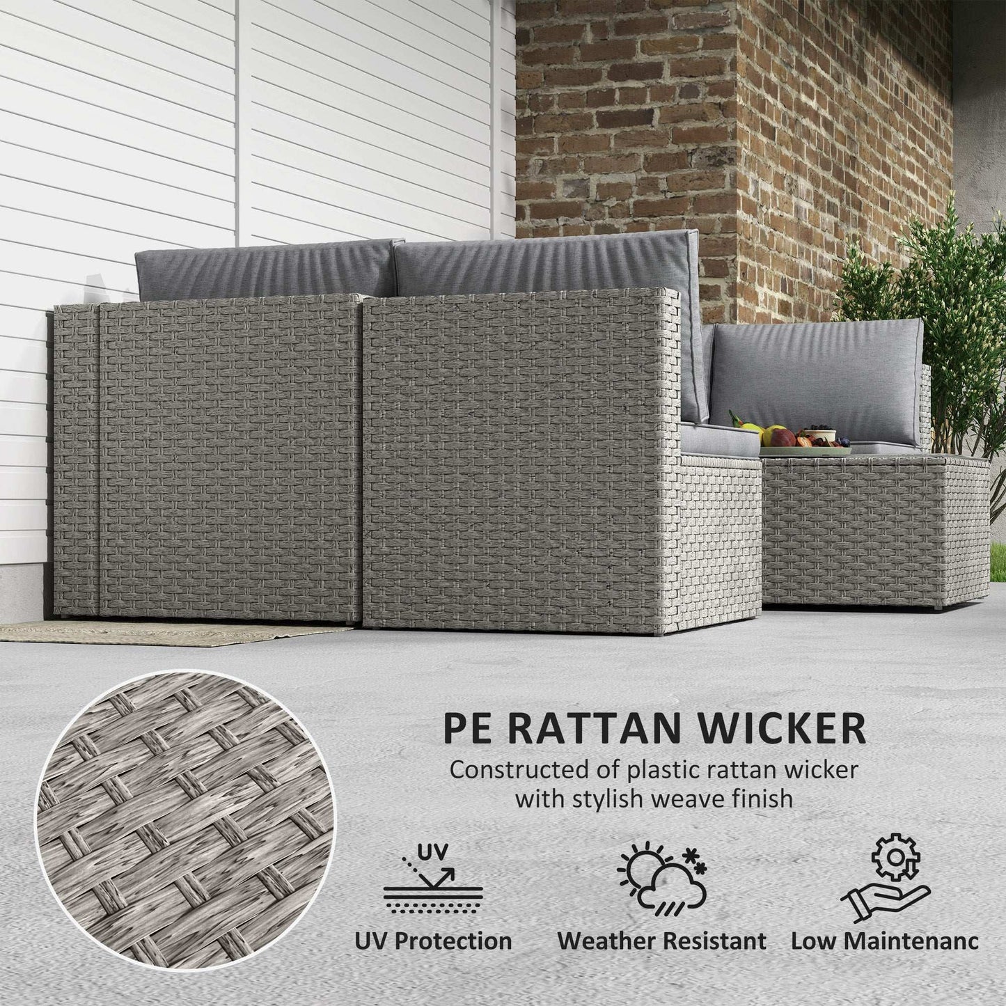 Outsunny Seven-Piece Modular Rattan Outdoor Garden Corner Furniture Set - Grey