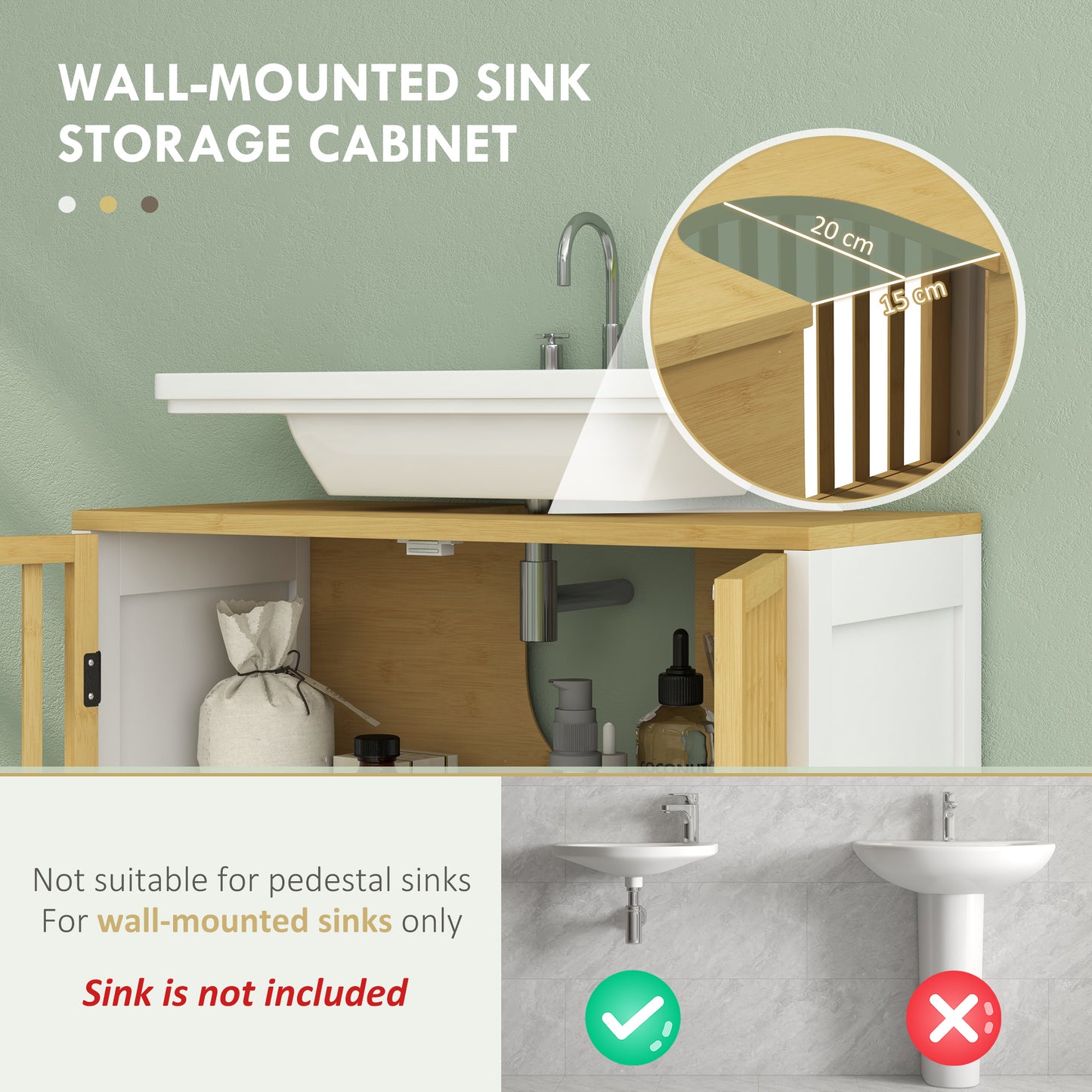 Bamboo-Blend Retro Vintage Style Cut-Out Under Sink Cabinet