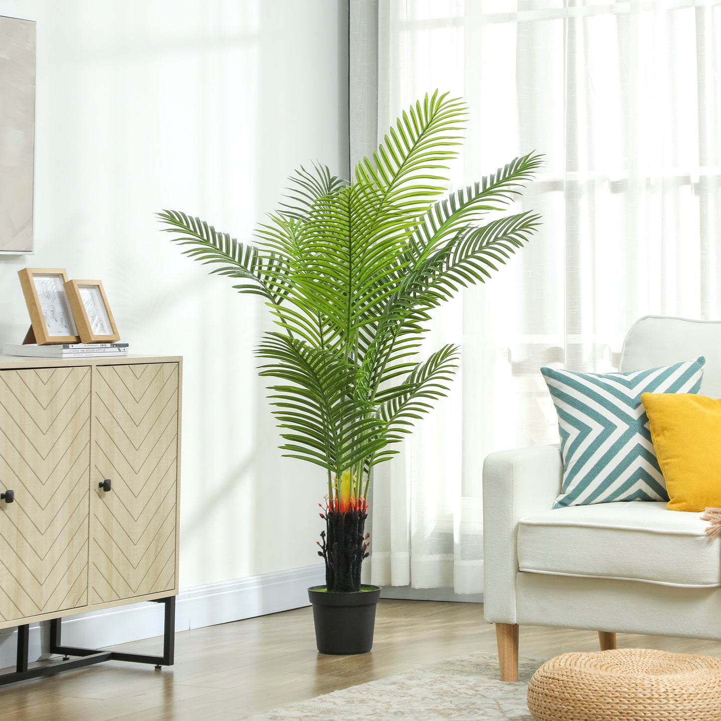 150cm Artificial Areca Palm Tree with 12 PE Leaves, Decorative Artificial Plant with Plastic Pot and Flocked Soil, Fake Plant