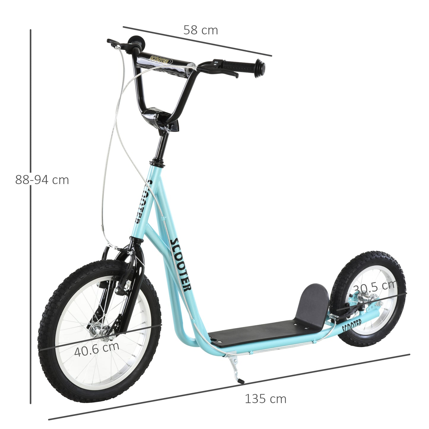 Teen Kids Stunt Scooter w/ Adjustable Handlebar, 16 Inch Rubber Tyres, Dual Brakes, Blue