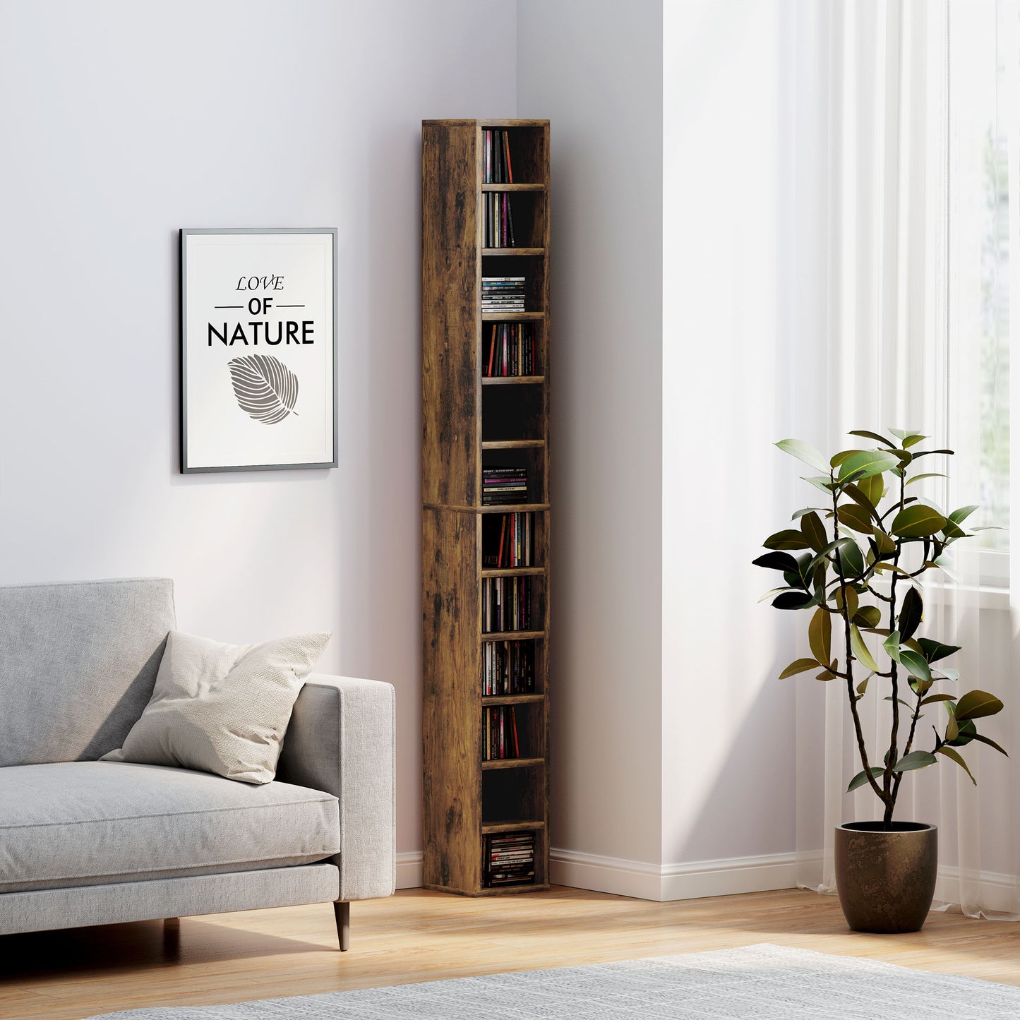 204 CD Tall Narrow Media Storage Tower - Rustic Brown / Black