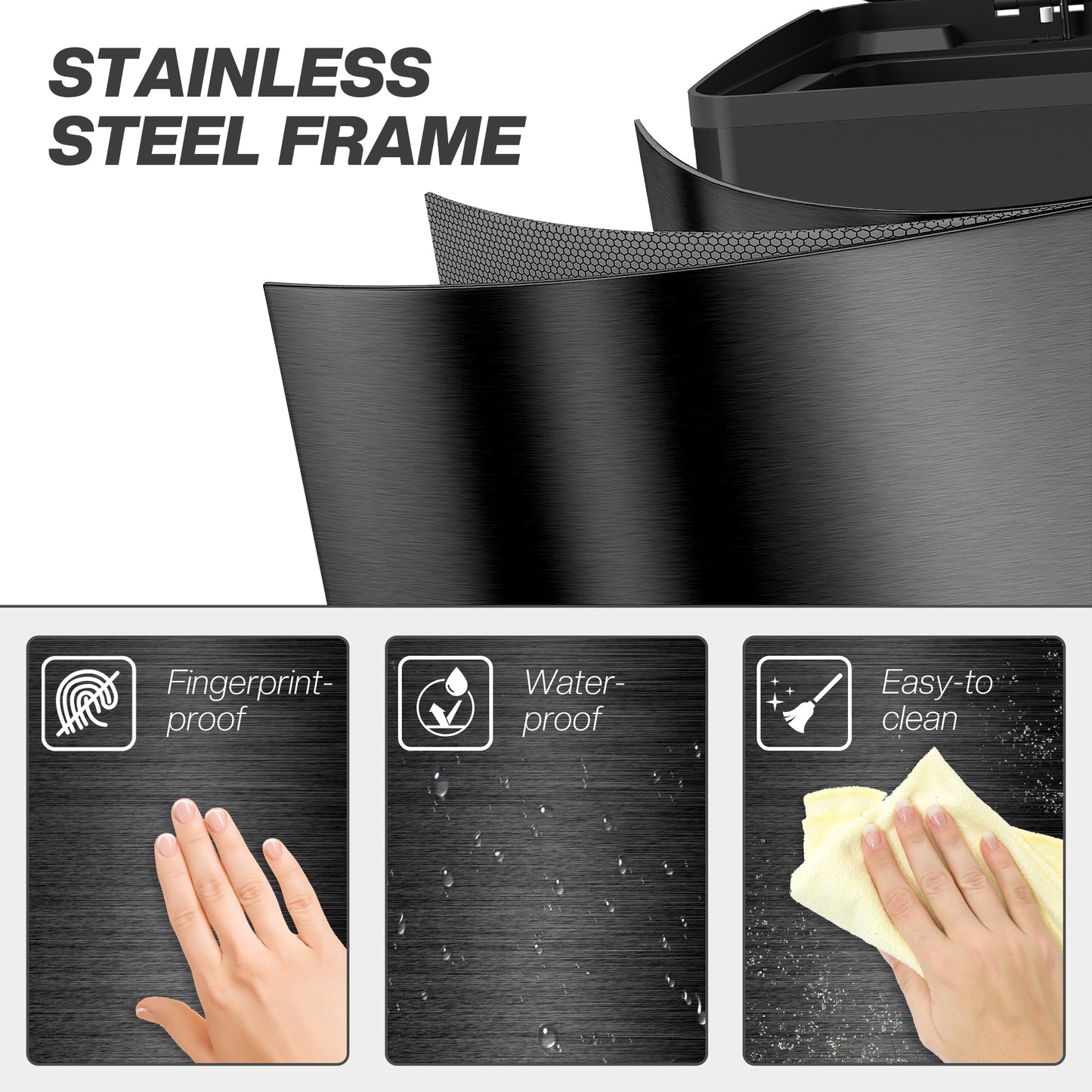 40L 2 x 20 Litre Dual Compartment Stainless Steel Bin, with Deodoriser Holders - Glossy Black