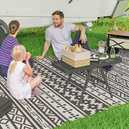 3 ft Folding Camping Table w/ Adjustable Heights, Outdoor Folding Picnic BBQ Table with Metal Mesh Desktop & Aluminium Legs, Lightweight