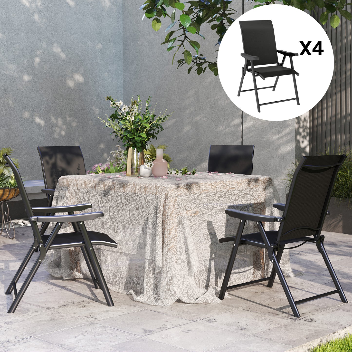 Outsunny Set of Four Folding Outdoor Garden Chairs - Black