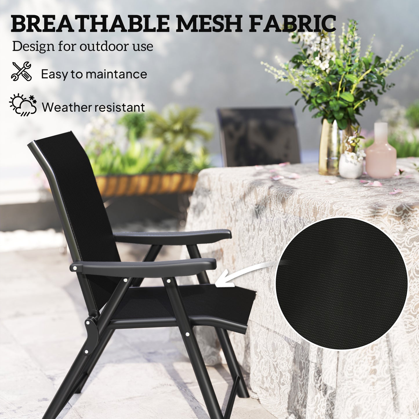 Outsunny Set of Four Folding Outdoor Garden Chairs - Black