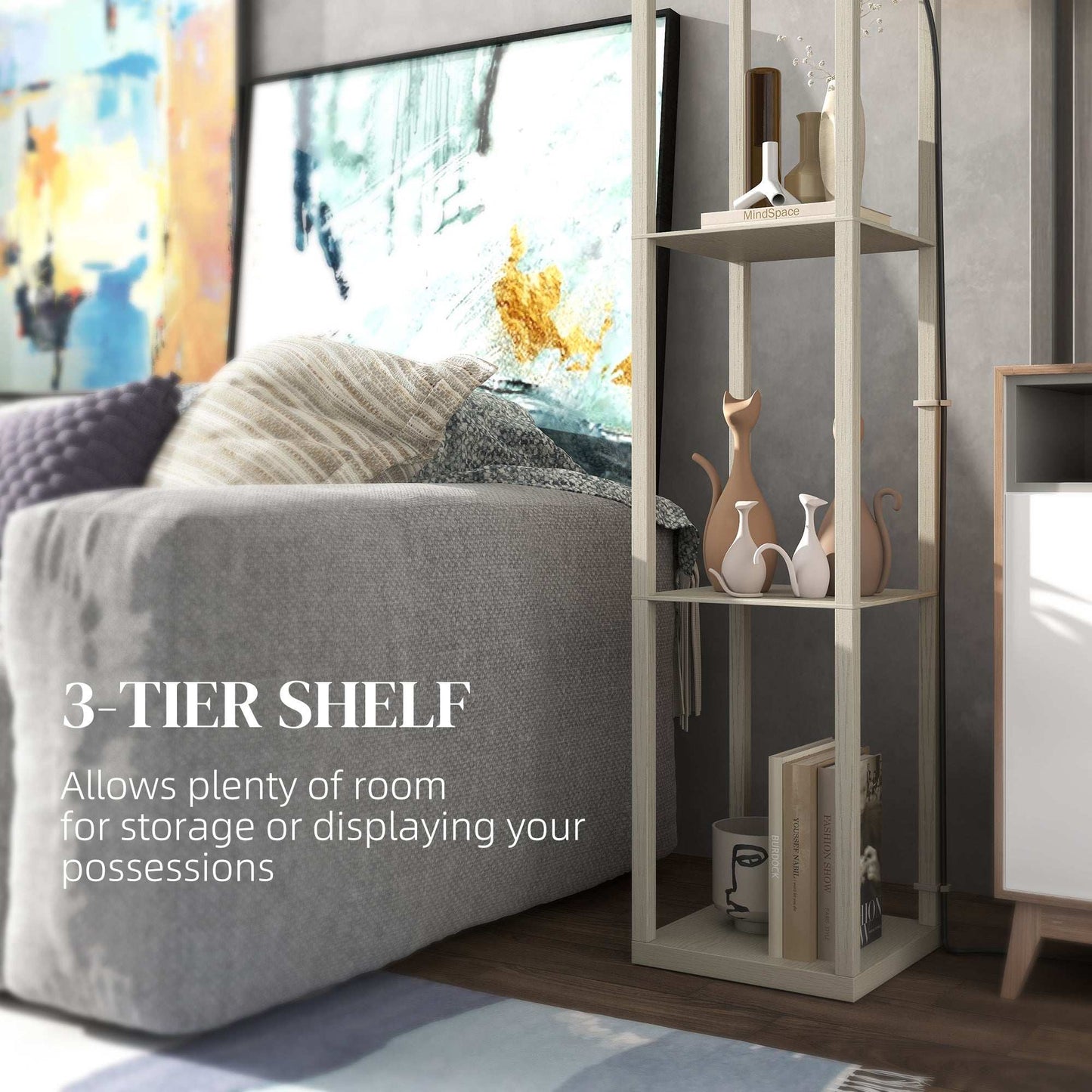 Three-Shelf Standing Lamp - Oak/White