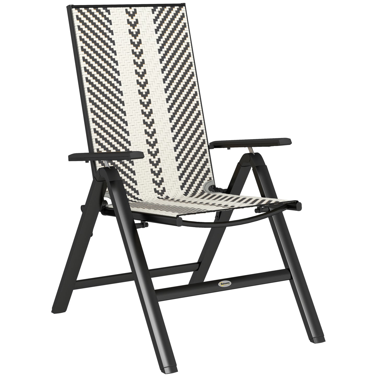 Outsunny Rattan Reclining Folding 5 Position Garden Chair - Black / Grey / Orange