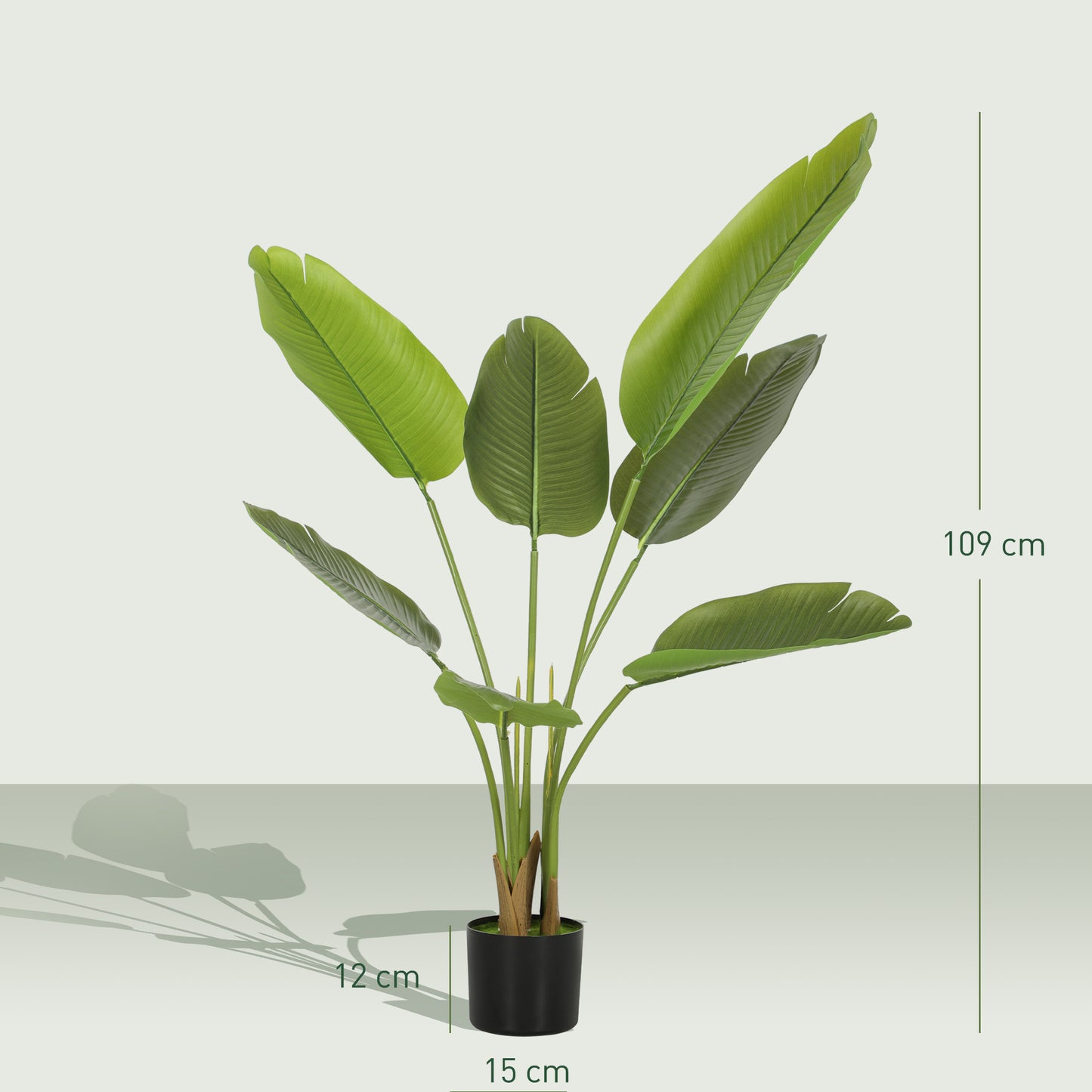 109cm Artificial Bird of Paradise Plant, Faux Banana Leaf Tree with PEVA Leaves and Flocking, Decorative Palm Tree in Pot for Home Office Decor, Green