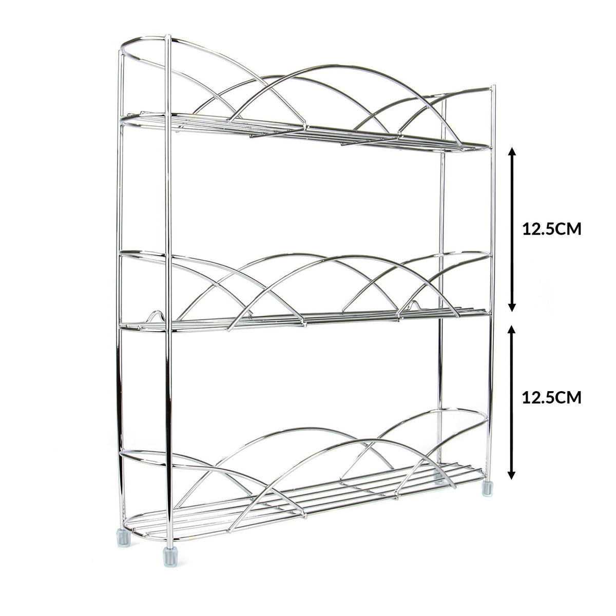 Maison & White 3 Tier Herb & Spice Rack | Chrome Stainless Steel | 34x33x7cm | Non-Slip Feet | Wall-Mountable | Free-Standing | Kitchen Counter Cupboard | Minimalist Wire Design | 2-Year Warranty