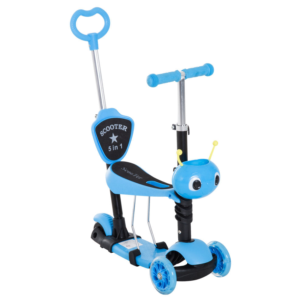 HOMCOM 5-In-1 Kids Kick Scooter With Removable Seat-Blue