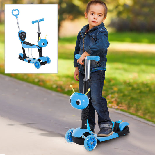 HOMCOM 5-In-1 Kids Kick Scooter With Removable Seat-Blue