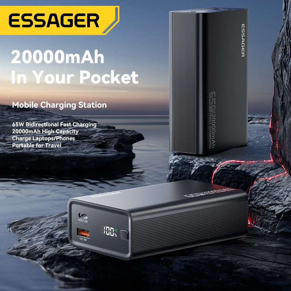 Essager 65W Power Bank 20000mAh PD Fast Charging Portable Battery Charger 3 Output Ports for iPhone
