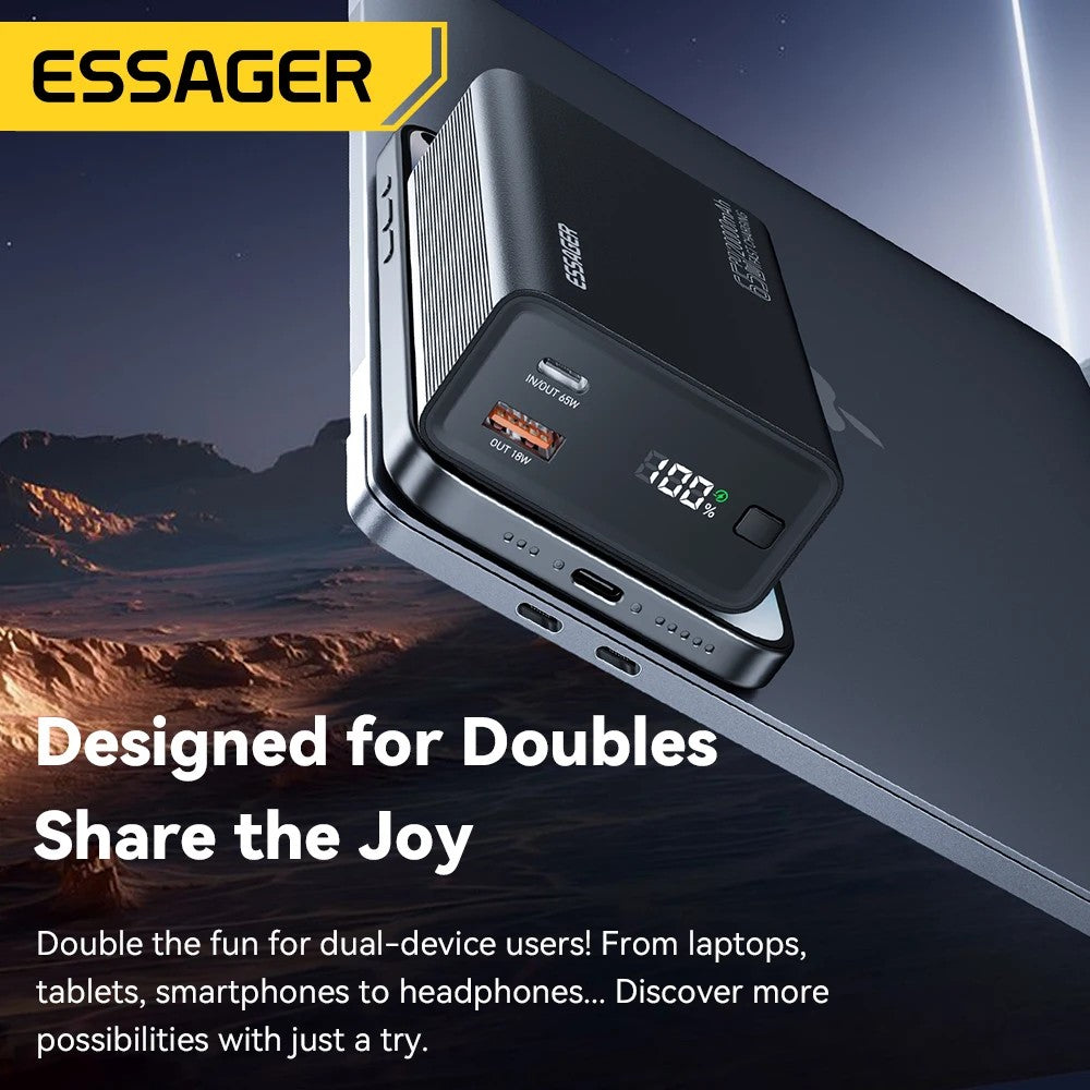 Essager 65W Power Bank 20000mAh PD Fast Charging Portable Battery Charger 3 Output Ports for iPhone