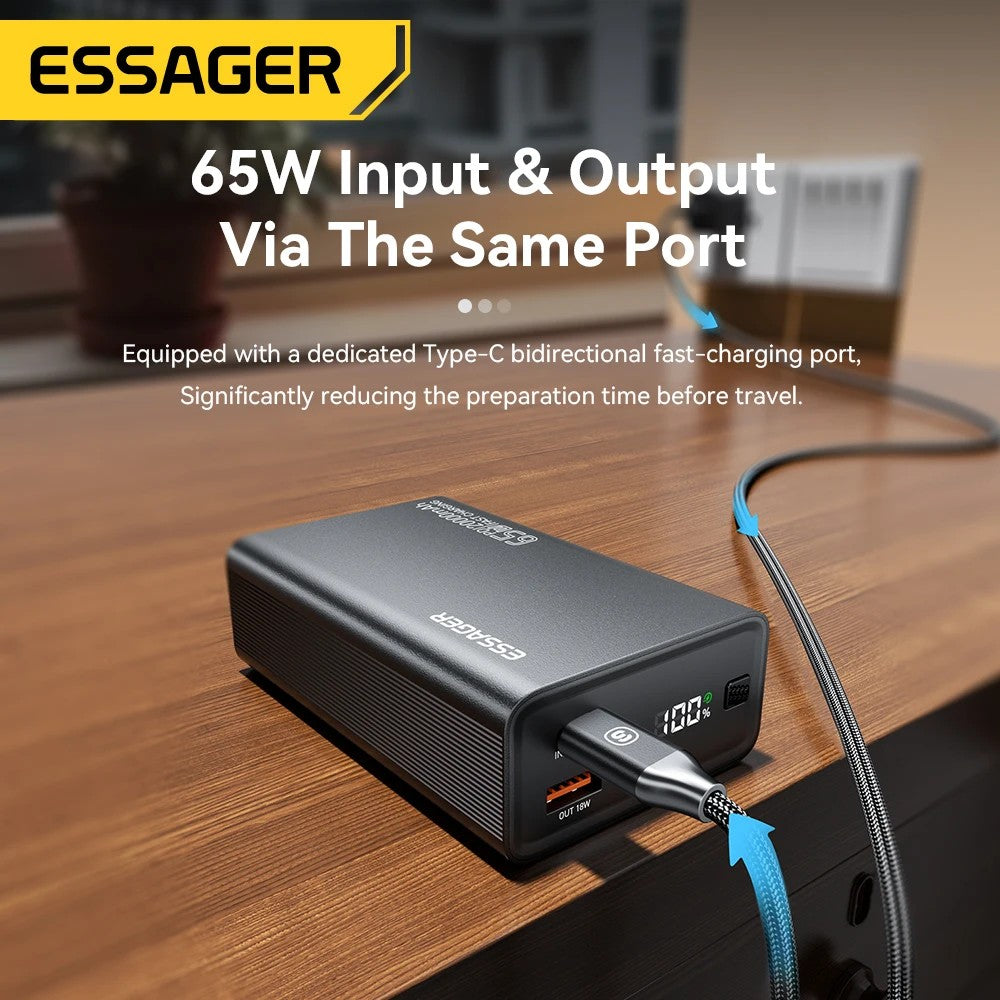 Essager 65W Power Bank 20000mAh PD Fast Charging Portable Battery Charger 3 Output Ports for iPhone