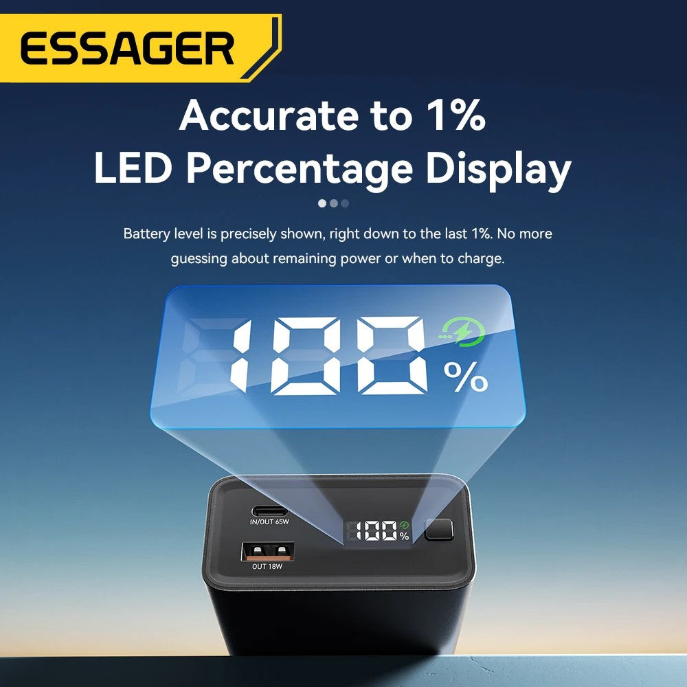 Essager 65W Power Bank 20000mAh PD Fast Charging Portable Battery Charger 3 Output Ports for iPhone