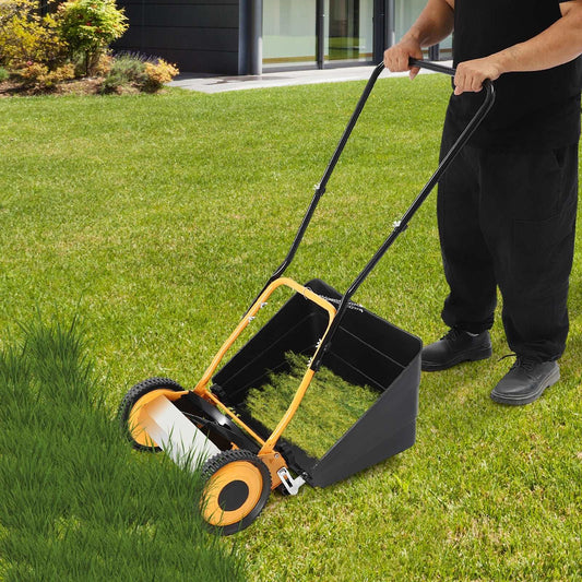 14" Retro Style Manual Wheeled Hand Push Lawn Mower Grass Cutter
