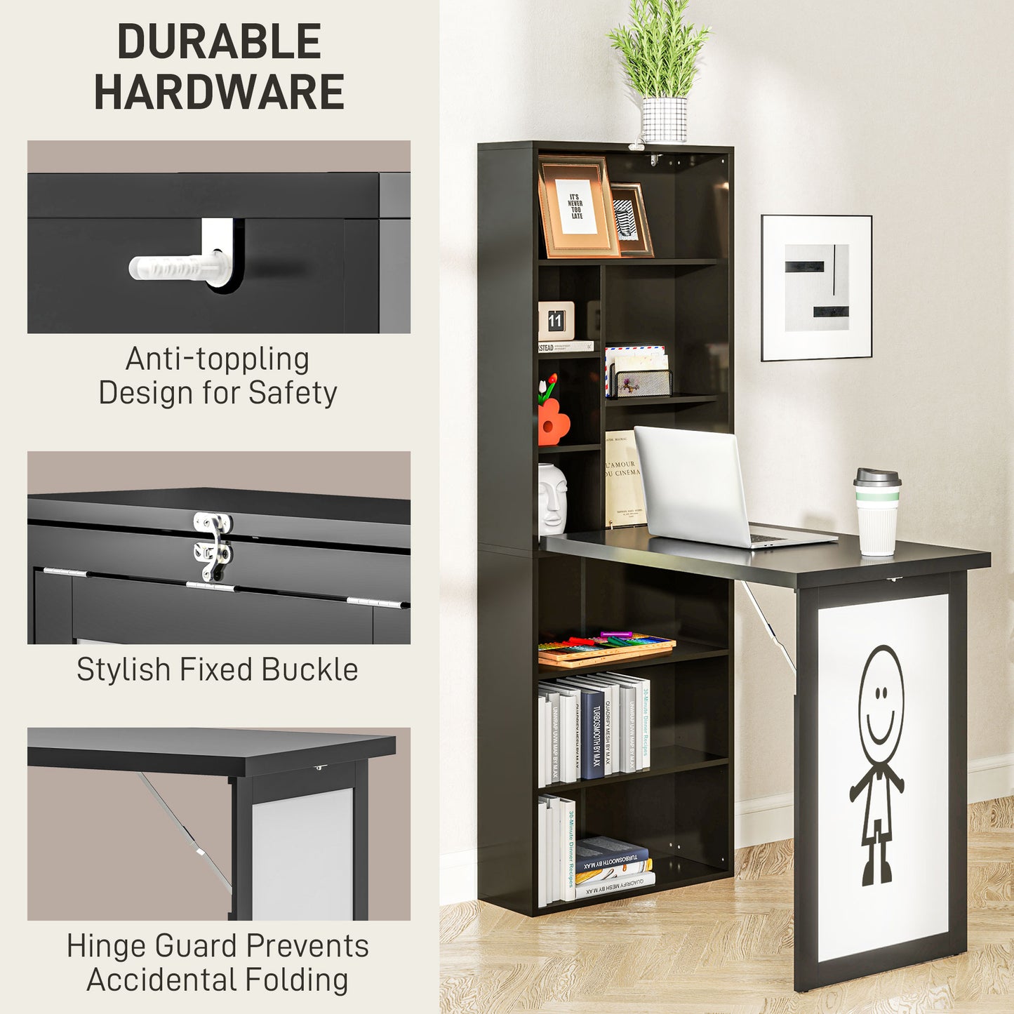 Three-Part Work Desk, with Storage and Chalkboard - Black