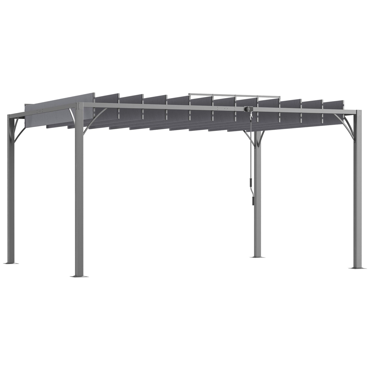 Outsunny 4 x 3(m) Outdoor Pergola with Retractable Roof, Aluminium Louvered Patio Gazebo Canopy, Grey