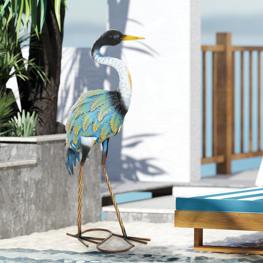 Outsunny Heron Garden Statue, Standing Garden Ornament, Metal Garden Gift with Stakes, 28 x 17 x 63 cm, Multi-Colour