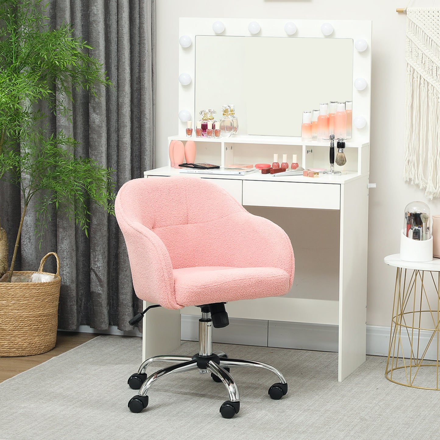 Teddy Fleece Swivel Office Chair - Pink