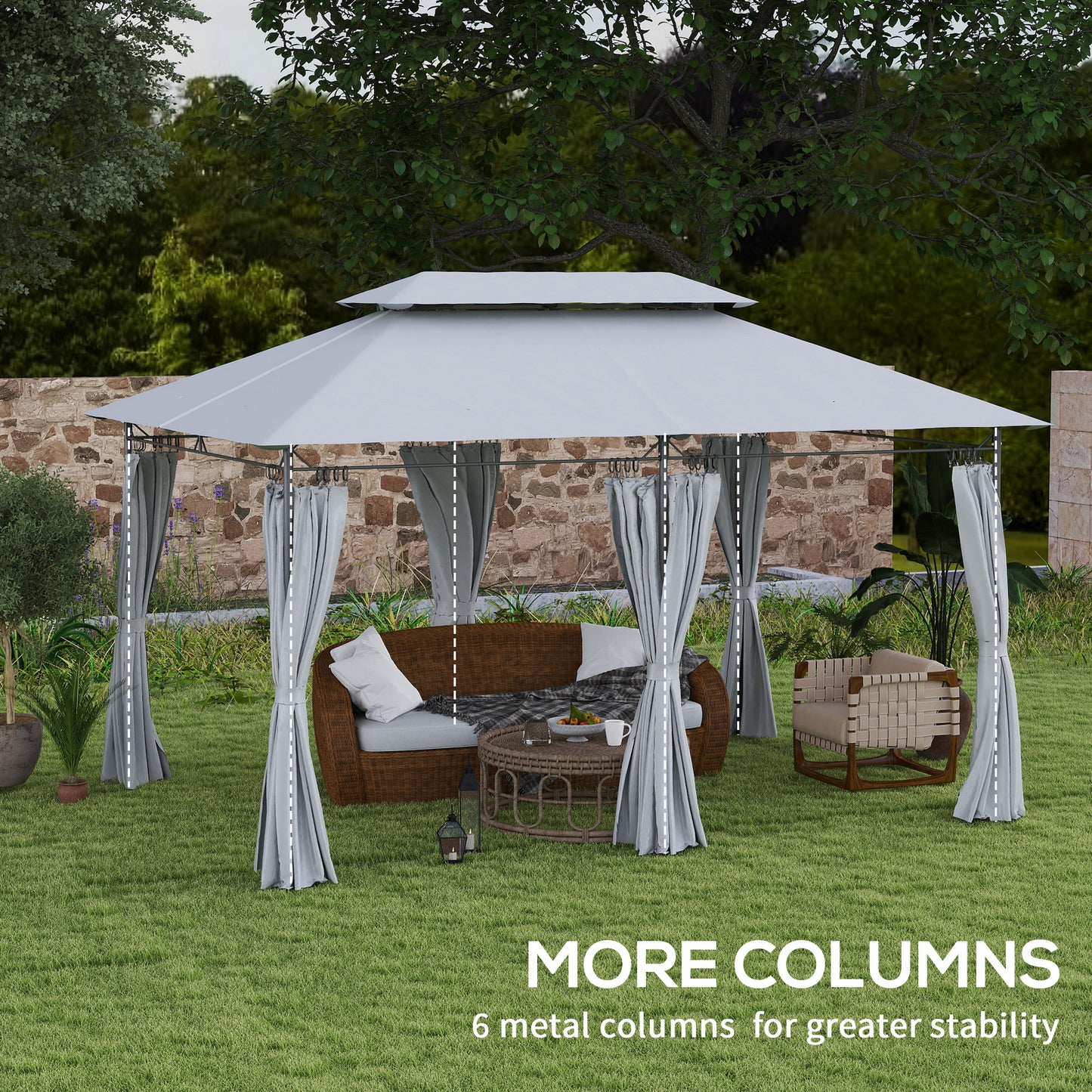 Outsunny 3 x 4m Garden Gazebo with Sides, Double Roof Metal Gazebo, Outdoor Gazebo Canopy Shelter for Patio, Deck, Dark Grey
