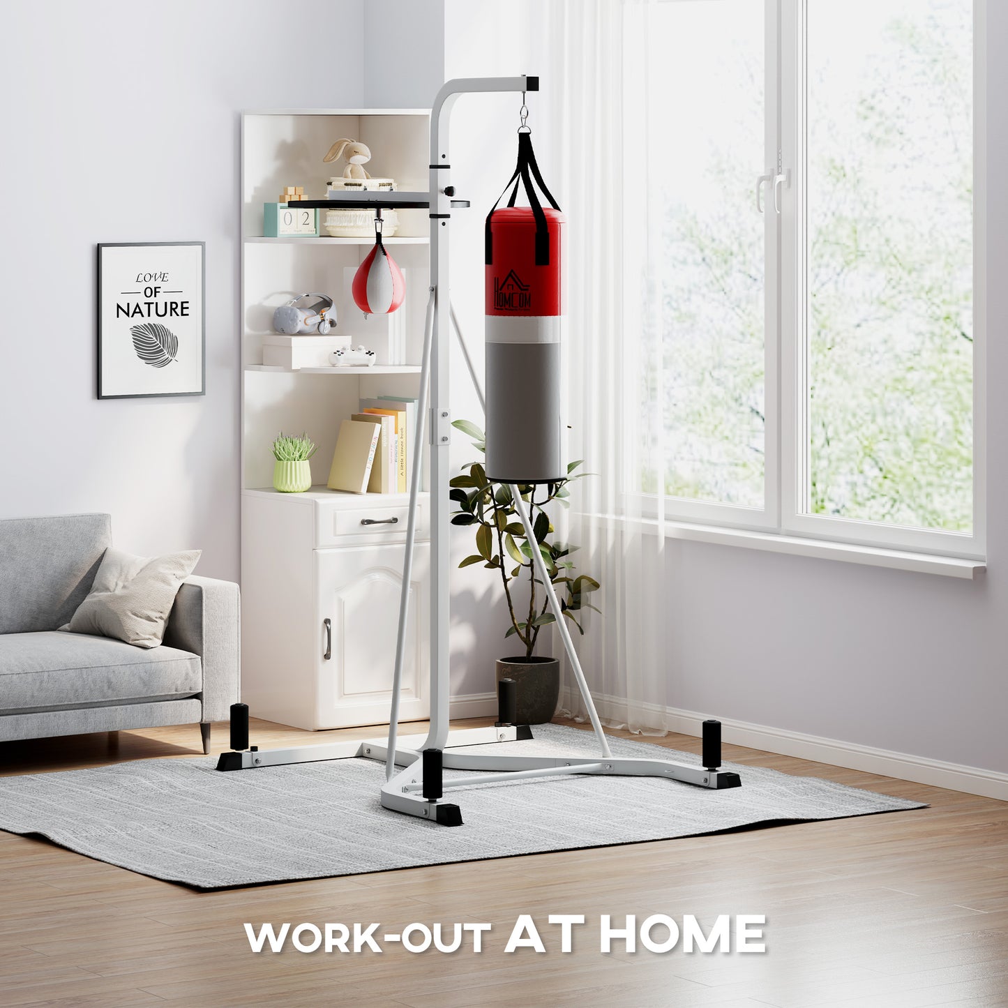 Freestanding Boxing Punch Bag & Speed Ball Station Hanging Frame Training Exercise Platform Home Gym Heavy Duty, White