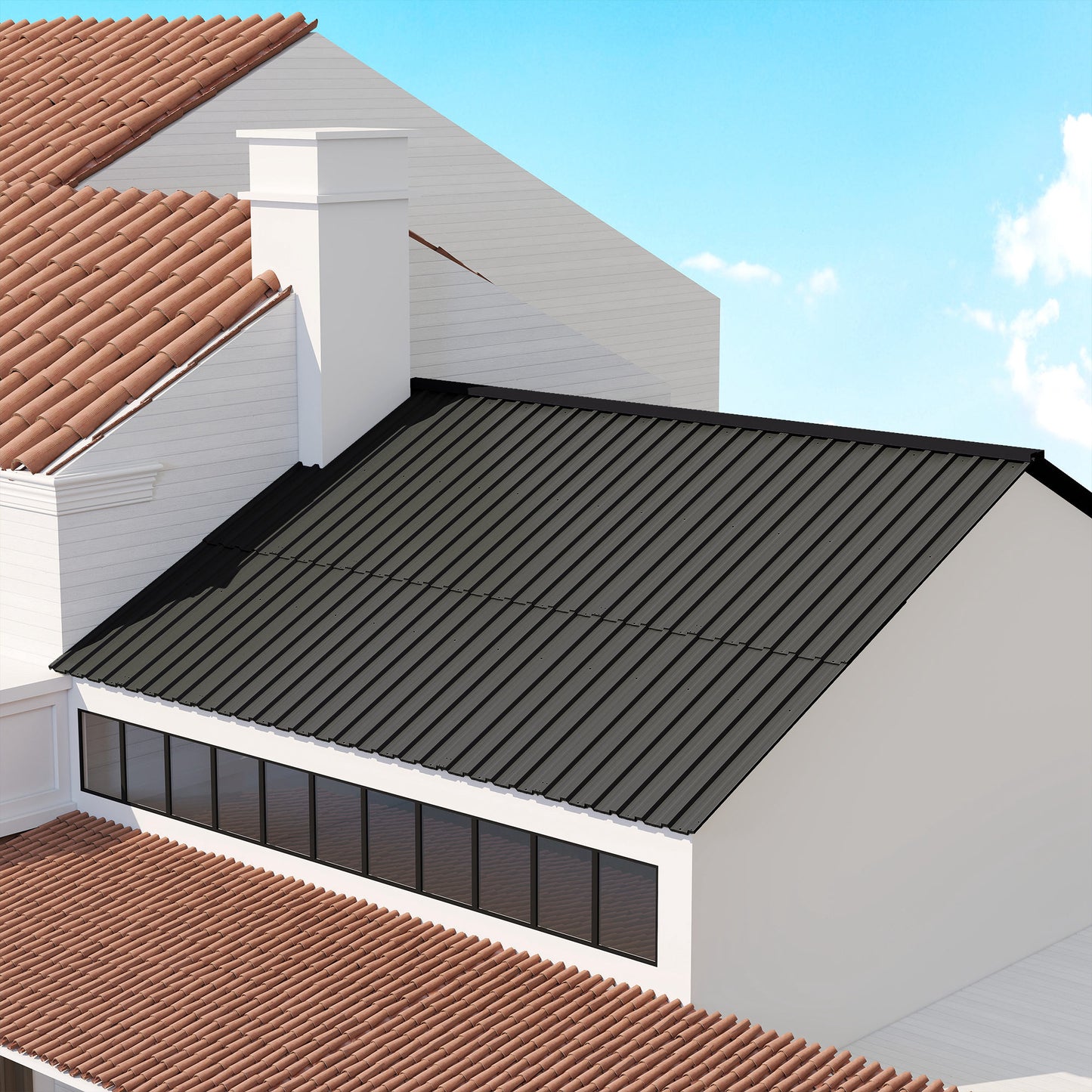 Outsunny Set of 12 Corrugated Steel Roof Sheet Panels - Black