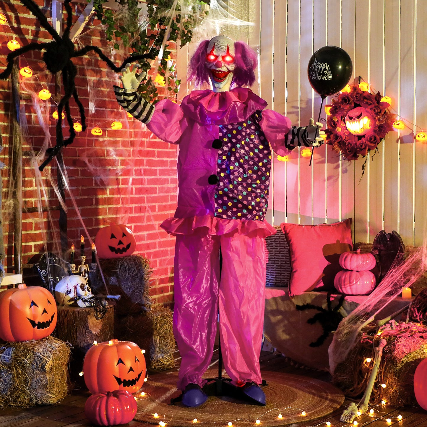 Outsunny 5′7″ Scary Animated Clown Decoration - Pink/Purple