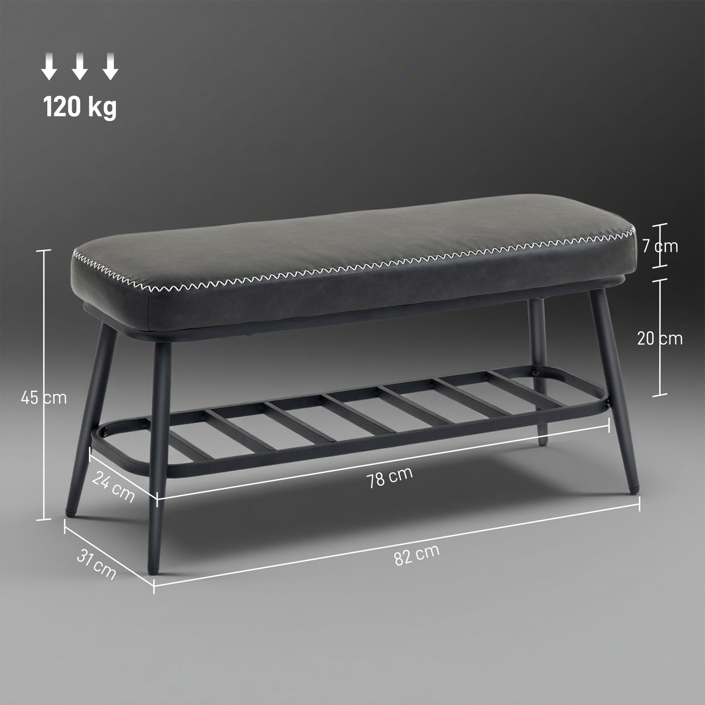 PU Leather Shoe Storage Bench - Charcoal Grey