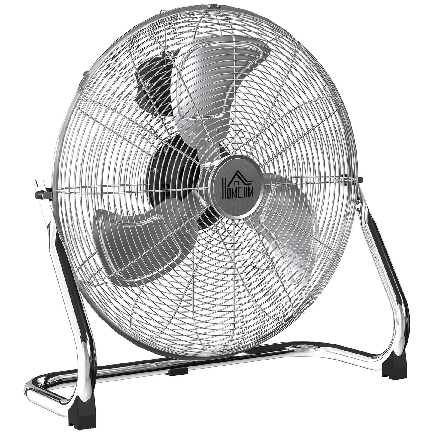 Metal Floor Fan, Electric Portable Desk & Table Fan with 3 Speed Settings and 120° Adjustable Tilt, Powerful Airflow for Home Office, Silver Tone