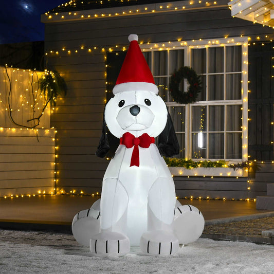 1.8m Inflatable Christmas Puppy Dog Wearing Santa Hat Lighted Outdoor Decoration Blow Up Decor for Holiday Indoor
