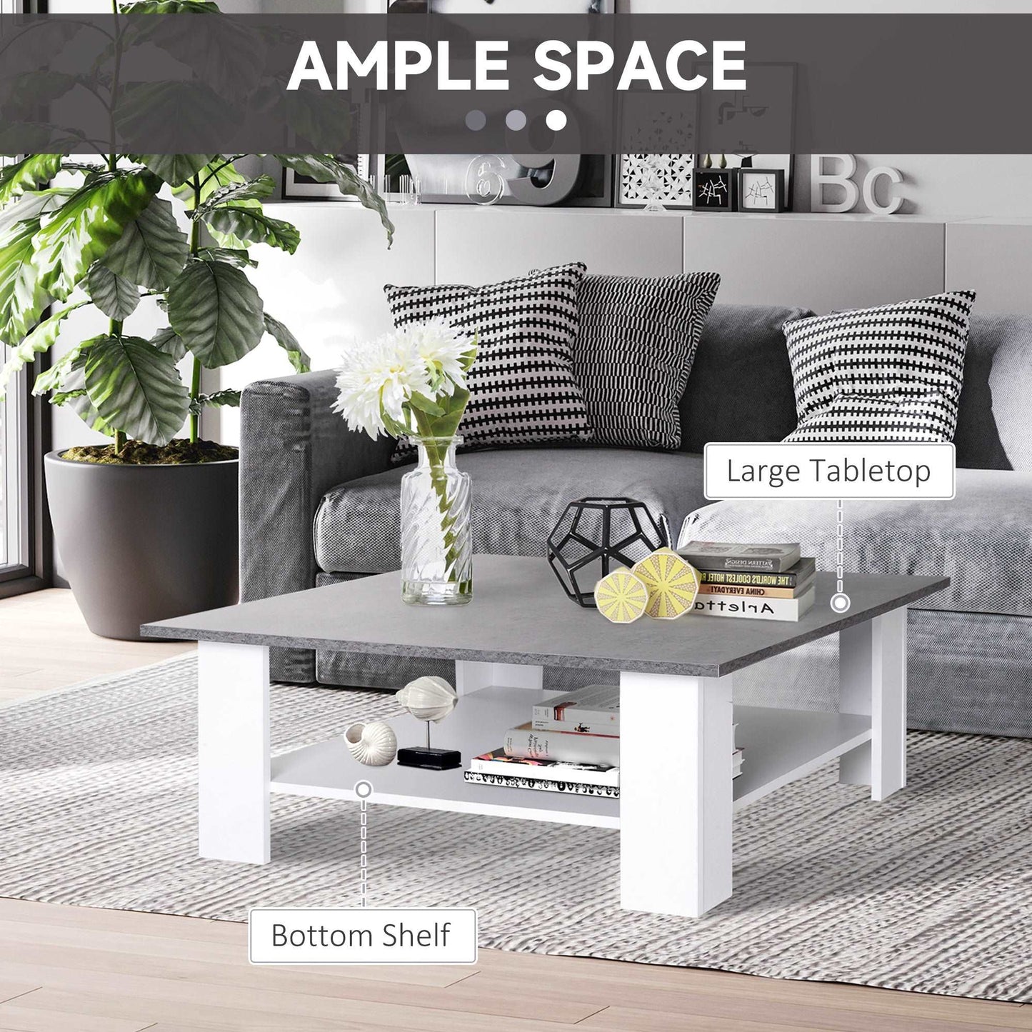 2 Tier Vintage Style Coffee Table Square Side Desk Storage Shelf Indoor Home Living Room Furniture