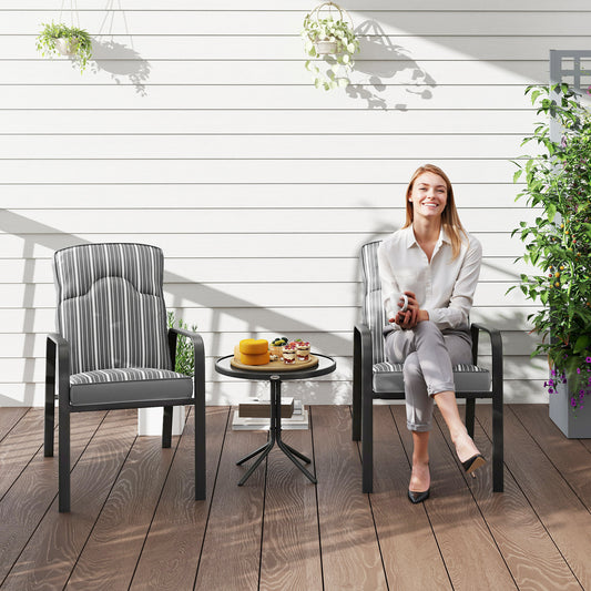 3-Piece Patio Bistro Set, 5-Position Adjustable Recliner Garden Chairs and Tempered Glass Table, Garden Furniture Set with Cushions, Grey