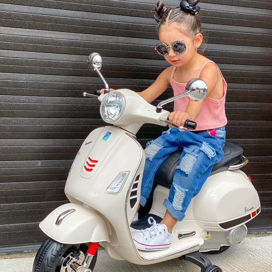 Kids Ride On Retro Style Vespa Motorcycle With LED Lights - White / Red