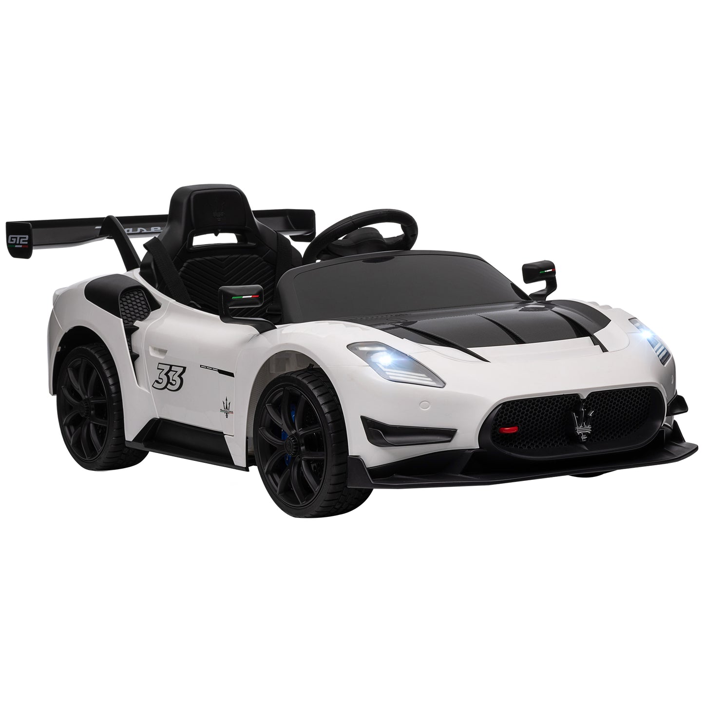 AIYAPLAY Maserati GT2 Licensed 12V Kids Electric Ride on Car with 4 Suspension, Remote Control Music Horn Lights - Grey - White - Pink