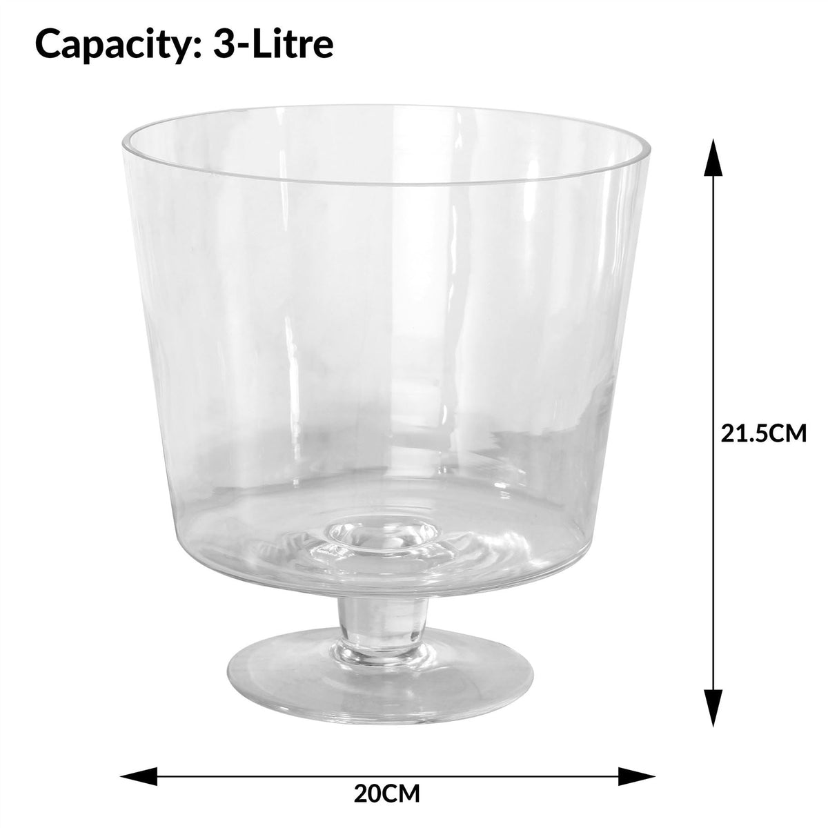 Maison & White Footed Glass Trifle Bowl | 3 Litre | Handmade Clear Pedestal Dessert & Fruit Serving Bowl | 20cm Wide