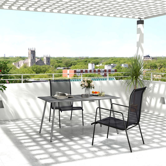 Outsunny Rectangle Garden Table with Slat Top, Steel Frame, Outdoor Table for 6 Person, 150 x 80 x 74 cm, Grey